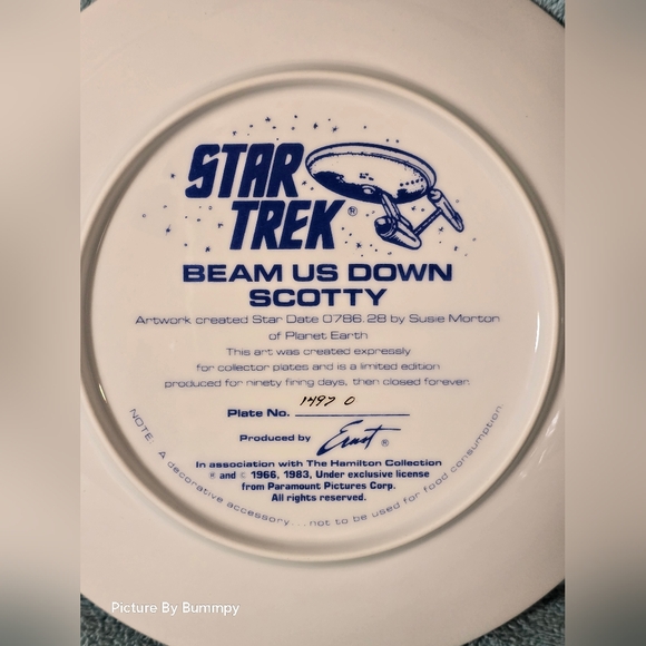 Vintage Star Trek Collector Plate Beam Us Down Scotty Limited Edition - Picture 5 of 5